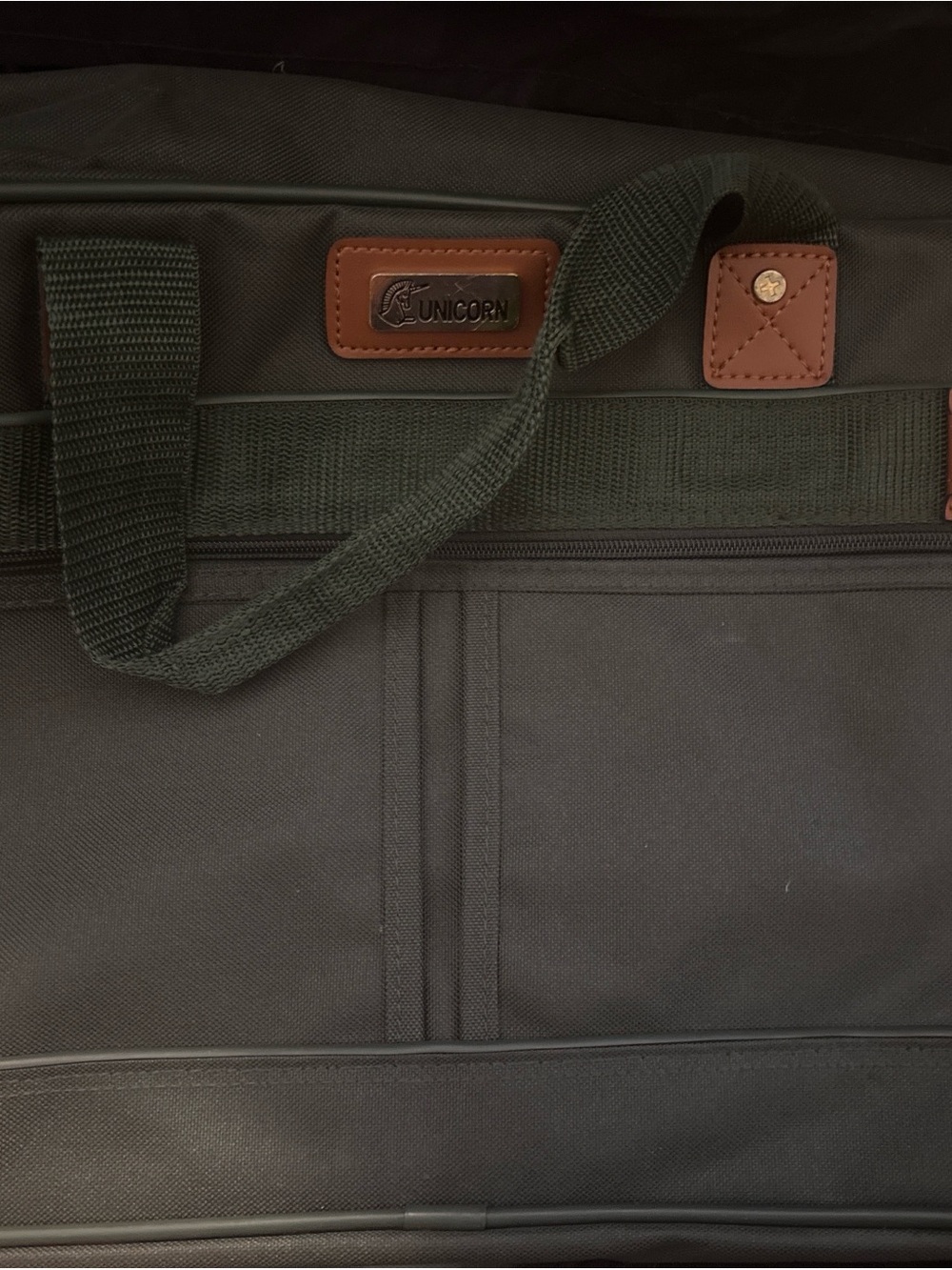 Unicorn Green Travel Tote with Brown Trim